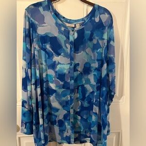Women’s 26W/28W LOGO by Lori Goldstein- Printed Mesh Cardigan